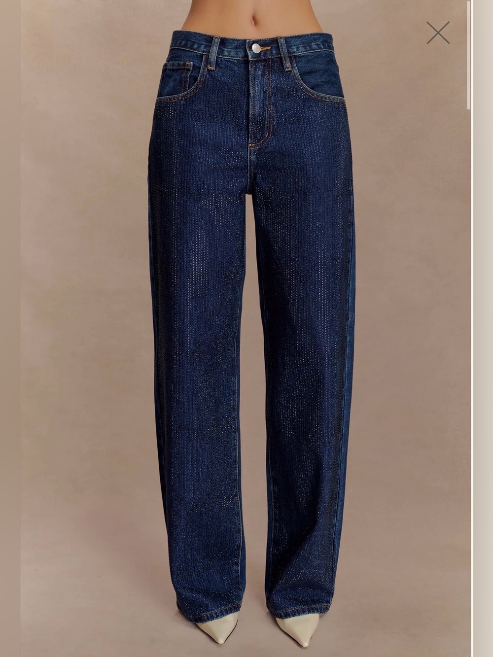 MESHKI Mid Rise Diamante Denim Jeans - Midnight Blue